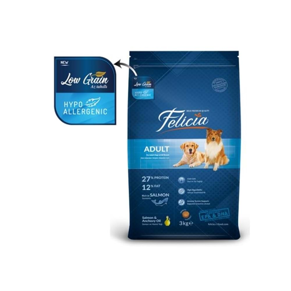 Felicia HypoAllergenic Somonlu Düşük Tahıllı Yetişkin Köpek Maması 3kg