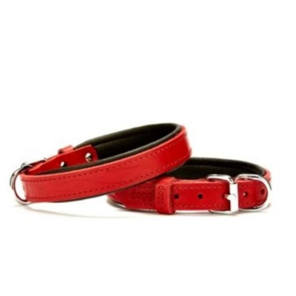 Doggie Konforlu Gerçek Deriden El Yapımı Köpek Boyun Tasması 2x30-35cm - Red