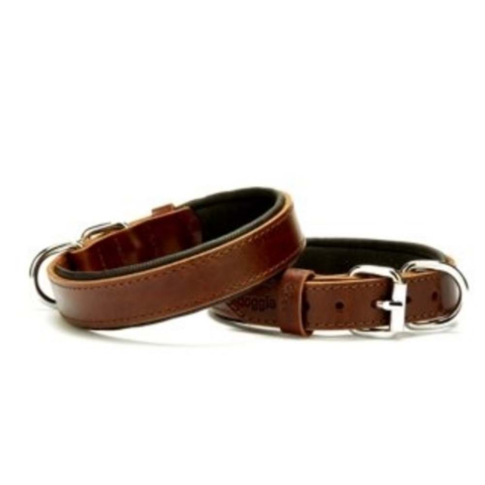 Doggie Konforlu Gerçek Deriden El Yapımı Köpek Boyun Tasması 2,5x37-45cm - Brown