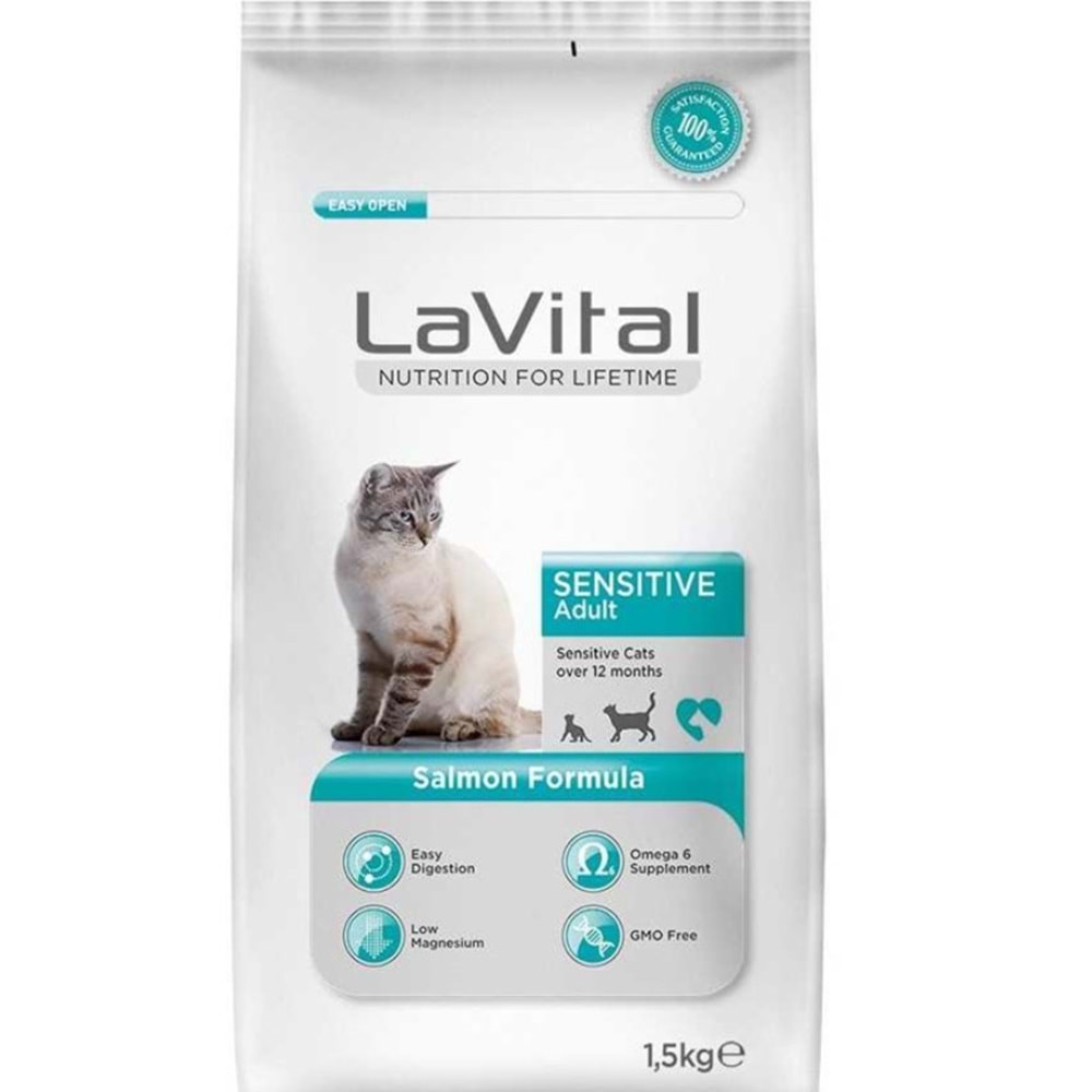 LaVital Adult Yetişkin Sensitive Somonlu Kedi Maması 1,5Kg