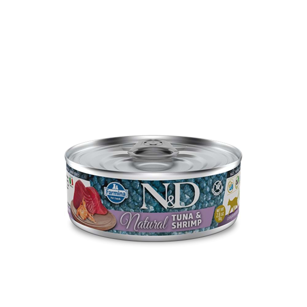 N&D Natural Tuna Balıklı ve Karidesli Yetişkin Kedi Konservesi 80 Gr