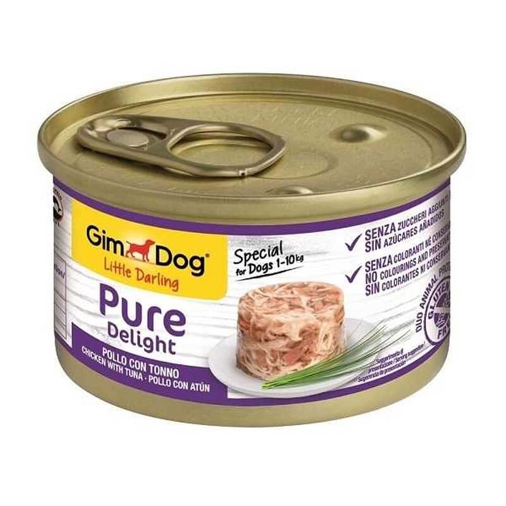 GimDog Pure Delight Jöle İçinde Parça Tavuklu ve Ton Balıklı Yetişkin Köpek Konservesi 85gr