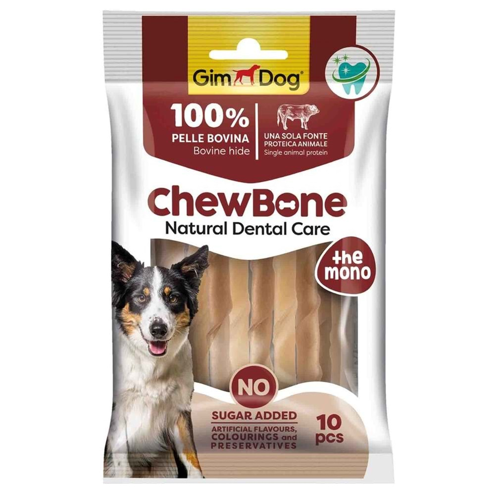 GimDog Rawhide Sticks Burgu Naturel Köpek Çiğneme Kemiği 80 Gr