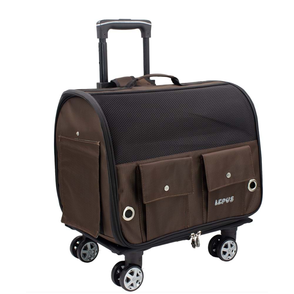 Lepus Travel Bag Kedi ve Köpek Tekerlekli Taşıma Çantası Kahverengi 34x46x29 Cm