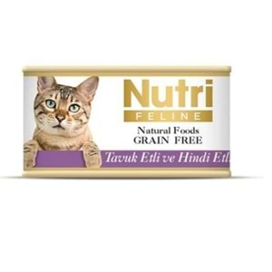 Nutri Feline Kıyılmış Tavuk Etli ve Hindi Etli Tahılsız Yetişkin Kedi Konservesi 85gr