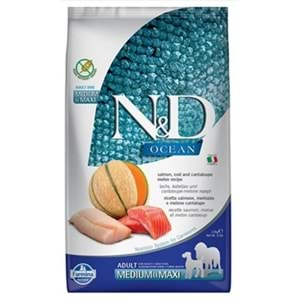 N&D Ocean Somonlu Morina Balıklı ve Kavunlu Tahılsız Orta ve Büyük Irk Yetişkin Köpek Maması 2,5kg