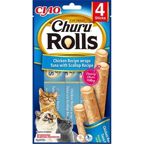 CIAO Churu Rolls Tavuk Sargılı Deniz Taraklı ve Ton Balıklı Kedi Ödül Maması 10gr (4'lü)