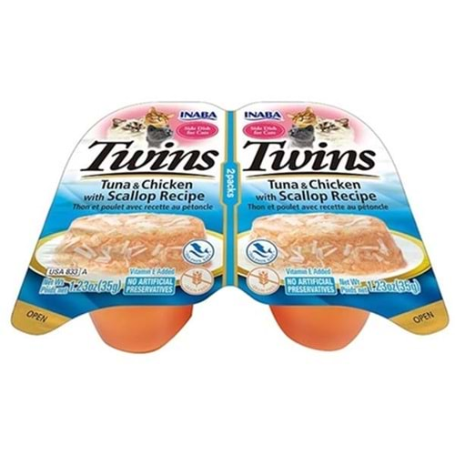 INABA Twins Jöle İçinde Ton Balıklı Deniz Taraklı ve Tavuklu Kedi Konservesi 35gr (2'li)