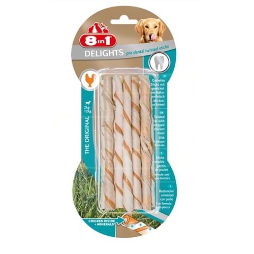8in1 Delights Pro Dental Twisted Sticks Tavuk Etli Köpek Kemiği 55 gr