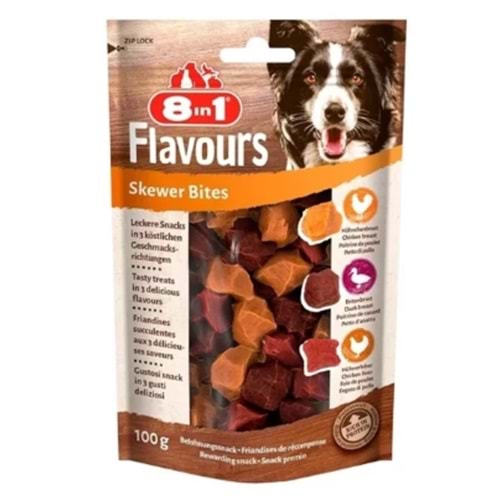 8in1 Flavours Skewer Bites Kuşbaşı Dilimli Çiğneme Köpek Ödülü 100gr