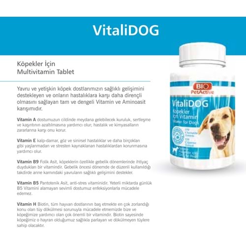 Pet Active Vitalidog Köpekler İçin Multivitamin Tableti 150 Adet 75 Gr