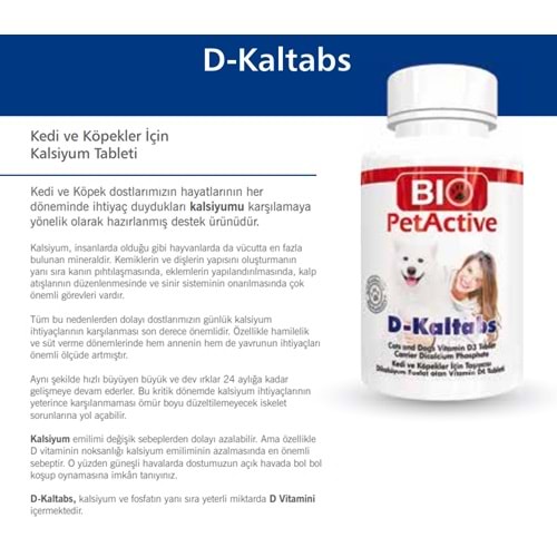 Bio Pet Active D-Kaltabs Kedi Ve Köpek İçin Kalsiyum Tableti 84 Adet