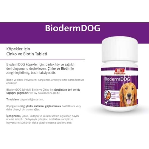 Bio Pet Active Bioderm Köpekler İçin Biotin Ve Çinko Tableti 75 Adet