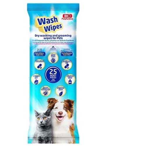 Pet Active Wash Wipes Evcil Hayvan Kuru Temizleme Bakım Kesesi 25 Adet