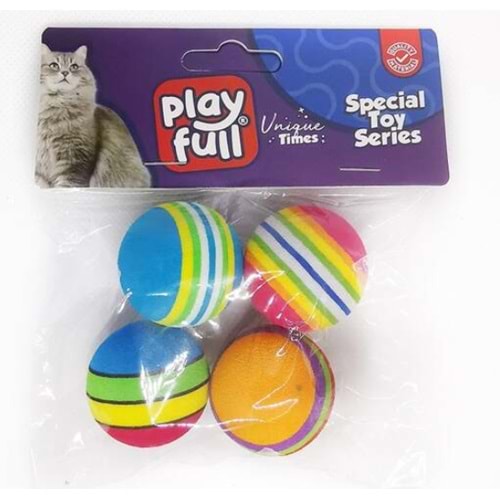 Playfull Renkli Sünger Top Kedi Oyuncağı 3,5 Cm 4'Lü