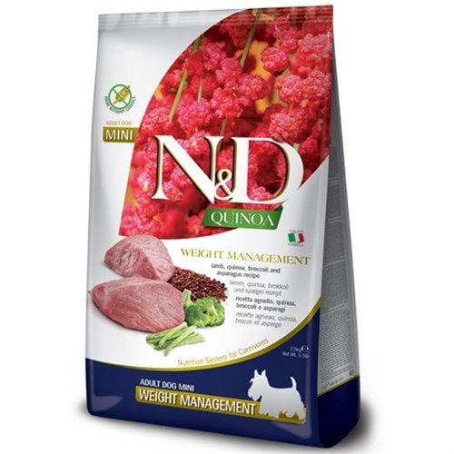 ND Quinoa Tahılsız Kuzu Eti Brokoli ve Kuşkonmazlı Kilo Kontrolü için Küçük Irk Köpek Maması 2,5kg