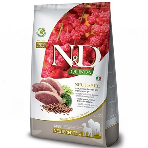 N&D Quinoa Ördek Etli Kinoalı Brokolili Orta ve Büyük Irk Kısırlaştırılmış Köpek Maması 2,5kg