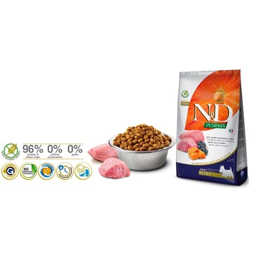 ND Yetişkin Kuzulu ve Yaban Mersinli Tahılısz Köpek Maması 7 Kg