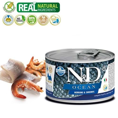 ND Ocean Mini Ringa Balıklı Karidesli Köpek Konservesi 140 Gr
