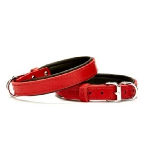 Doggie Konforlu Gerçek Deriden El Yapımı Köpek Boyun Tasması 2x35-40cm - Red