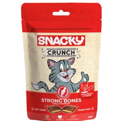 Snacky Crunch Strong Bones Güçlü Kemikler için Tavuklu ve Peynirli Kedi Ödül Maması 60gr