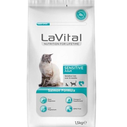 LaVital Adult Yetişkin Sensitive Somonlu Kedi Maması 1,5Kg