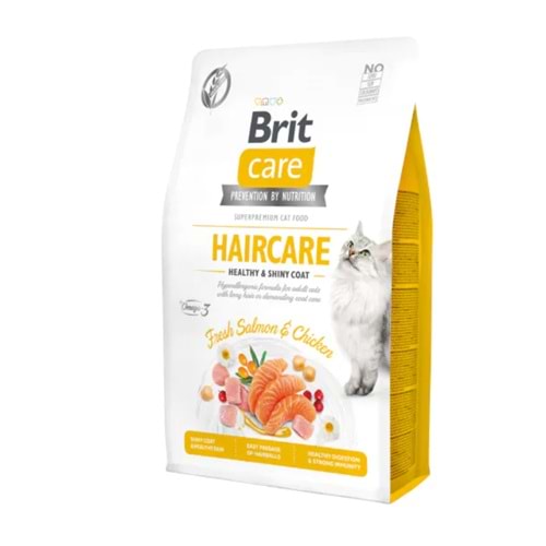 Brit Care Haircare Hypo-Allergenic Deri ve Tüy Sağlığı için Tahılsız Tavuklu ve Somonlu Yetişkin Kedi Maması 2kg