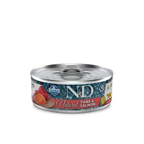N&D Natural Tuna Balıklı ve Somonlu Yetişkin Kedi Konservesi 80 Gr
