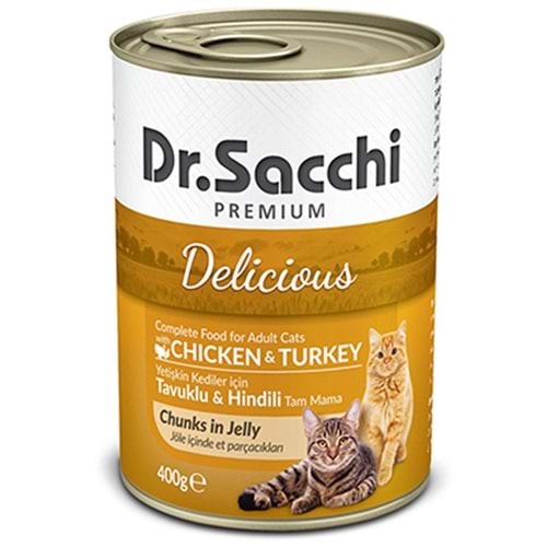 Dr. Sacchi Jöle Et Parçalı Tavuk ve Hindi Etli Kedi Konservesi 400 Gr