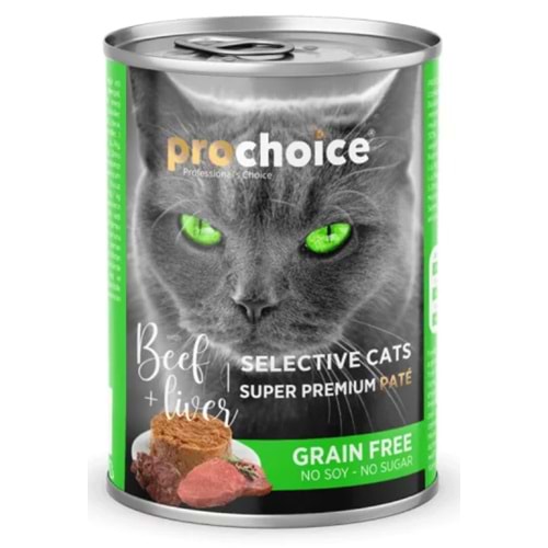 ProChoice Seçici Kediler için Sığır Etli ve Ciğerli Şekersiz Tahılsız Ezme Kedi Konservesi 400gr