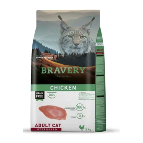 Bravery Tavuklu Tahılsız Kısırlaştırılmış Kedi Maması 2kg