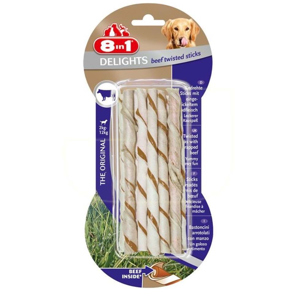 8in1 Delights Twisted Sticks Sığır Etli Köpek Kemiği 55 gr