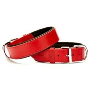 Doggie Konforlu Gerçek Deriden El Yapımı Köpek Boyun Tasması 4x57-65cm - Red