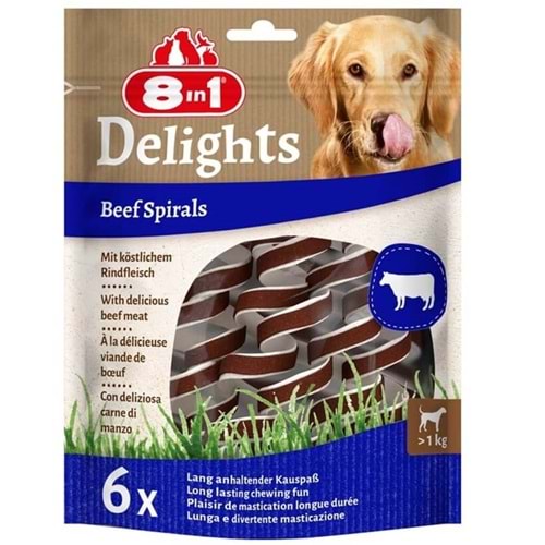 8in1 Smart Delights Beef Spirals Biftekli Burgu Köpek Ödülü 6lı