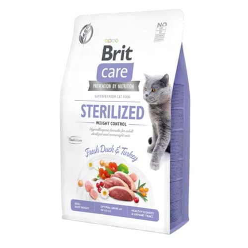 Brit Care Hypo-Allergenic Kilo Kontrolü için Ördekli Tahılsız Kısırlaştırılmış Kedi Maması 2kg
